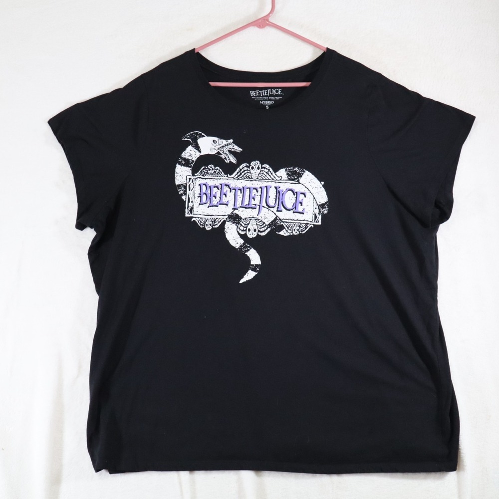 Beetlejuice Men's 5XL Black Graphic T‑Shirt Sandworm Skull Stripe